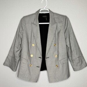 Donna Karan NY Houndstooth Blazer M Gold Button Double Breasted Quiet Luxury Y2K